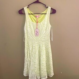 COPY - Candies NWT dress. White lace with light lime green underneath. Size XS